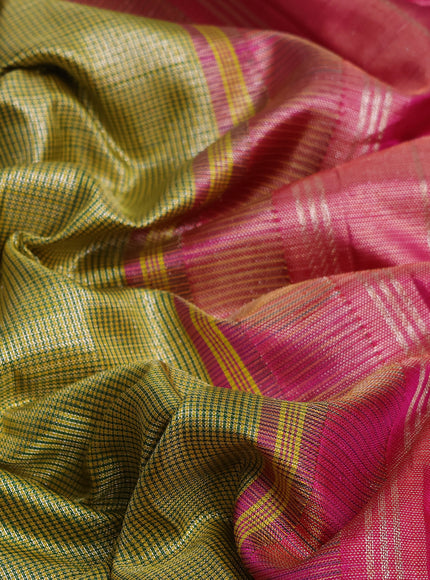 Lemon Yellow-Pink Pure Kanchipuram Silk Saree