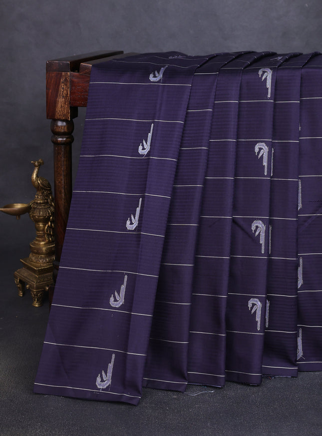 Navy Blue-Pastel Blue Pure Kanchipuram Silk Saree