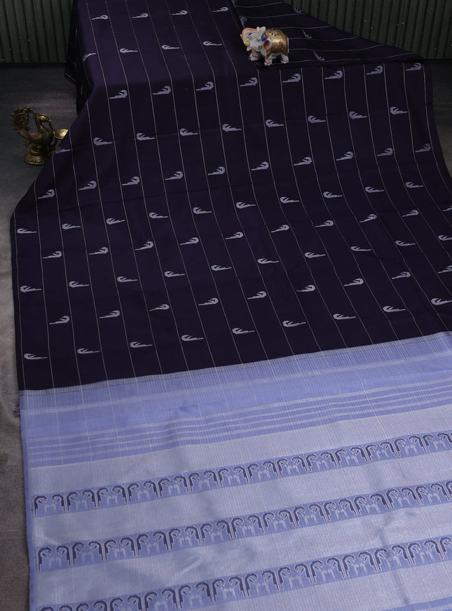 Navy Blue-Pastel Blue Pure Kanchipuram Silk Saree