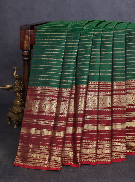 Bottle Green-Maroon Pure Kanchipuram Silk Saree