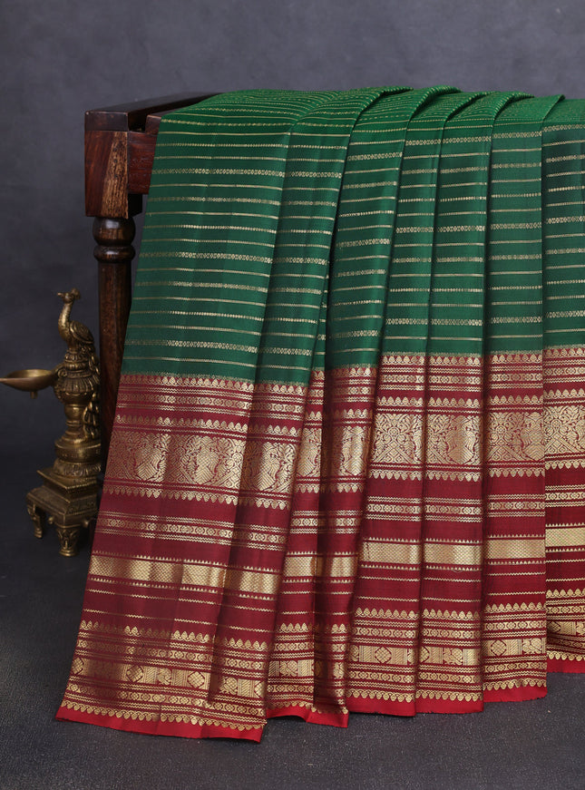 Bottle Green-Maroon Pure Kanchipuram Silk Saree