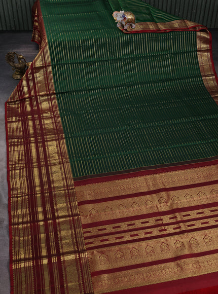 Bottle Green-Maroon Pure Kanchipuram Silk Saree