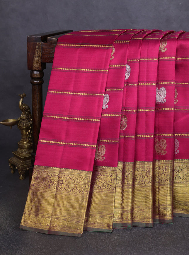 Dark Pink-Green Pure Kanchipuram Silk Saree