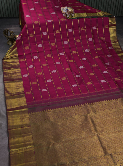 Dark Pink-Green Pure Kanchipuram Silk Saree