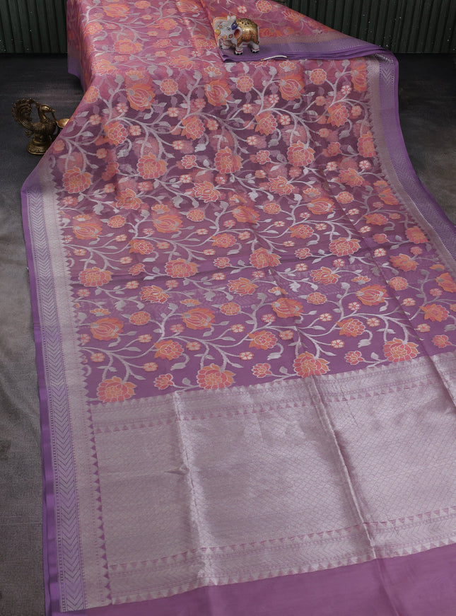 Lavender Banarasi Kora Silk Saree