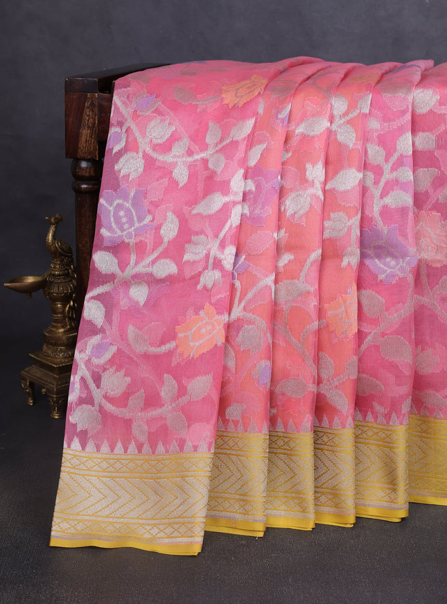 Pink-Yellow Banarasi Korasilk Saree