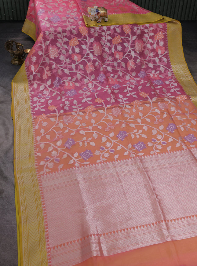 Pink-Yellow Banarasi Korasilk Saree