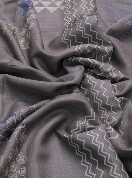 Grey Printed Tussar Silk Saree