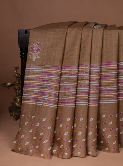 Sandal Printed Tussar Silk Saree