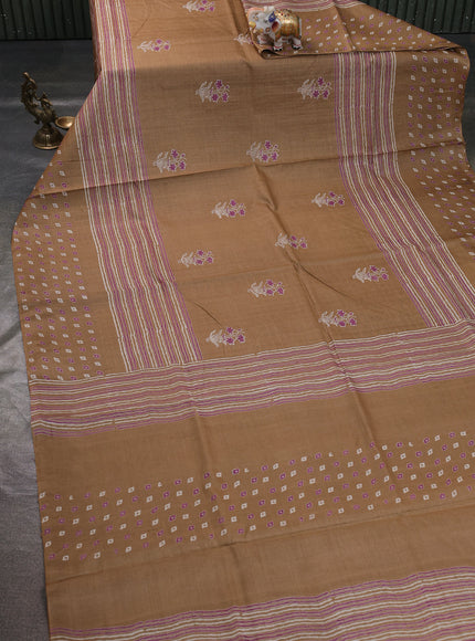 Sandal Printed Tussar Silk Saree