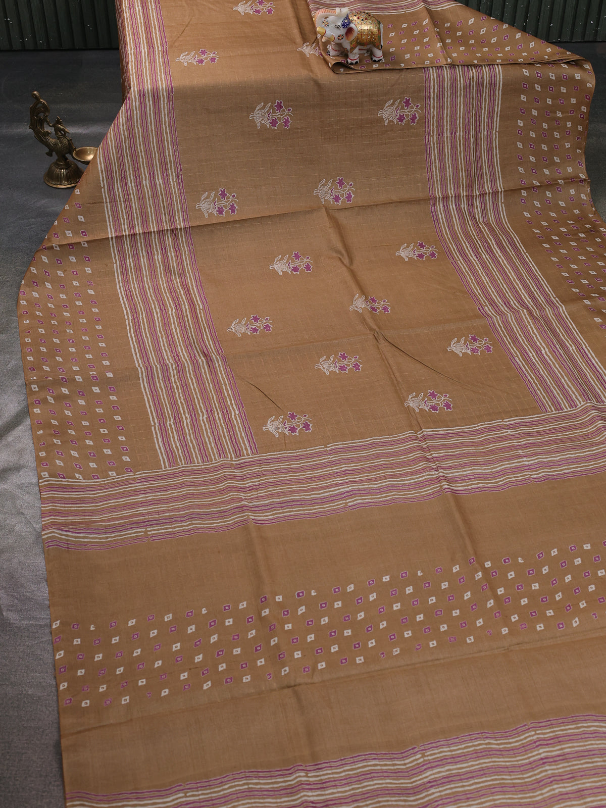 Sandal Printed Tussar Silk Saree