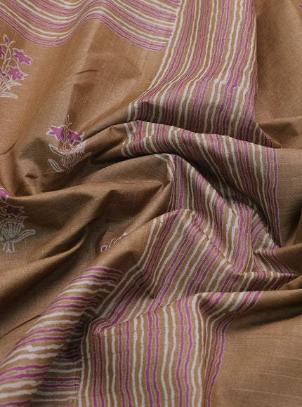 Sandal Printed Tussar Silk Saree