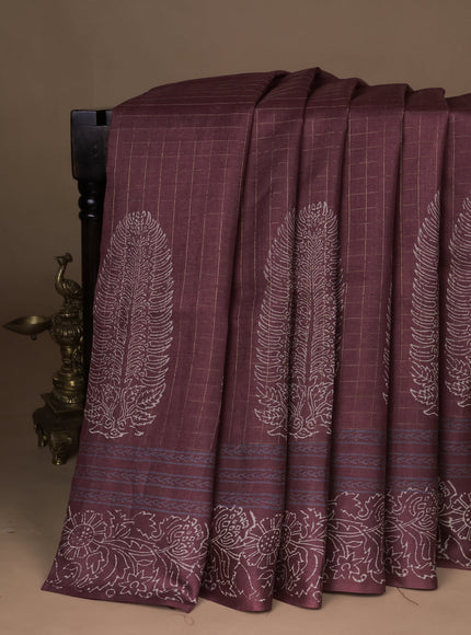 Maroon Printed Tussar Silk Saree