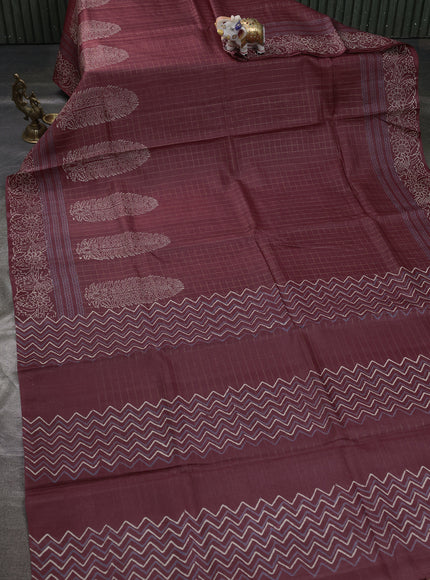 Maroon Printed Tussar Silk Saree