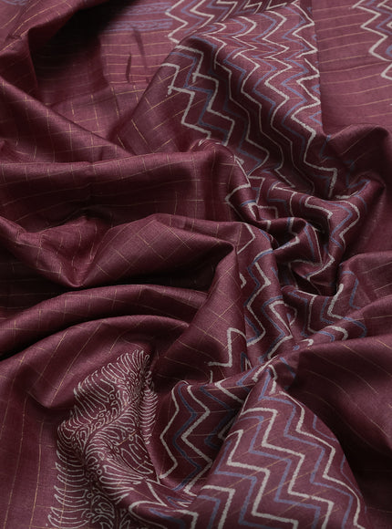 Maroon Printed Tussar Silk Saree