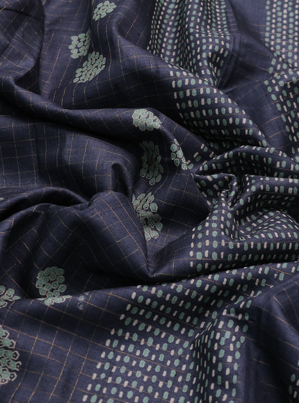 Dark Grey Printed Tussar Silk Saree