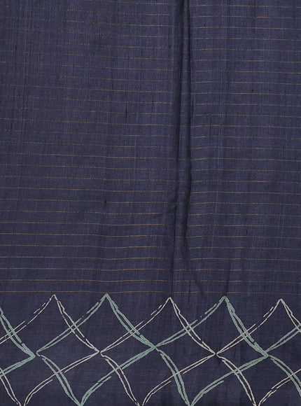 Dark Grey Printed Tussar Silk Saree