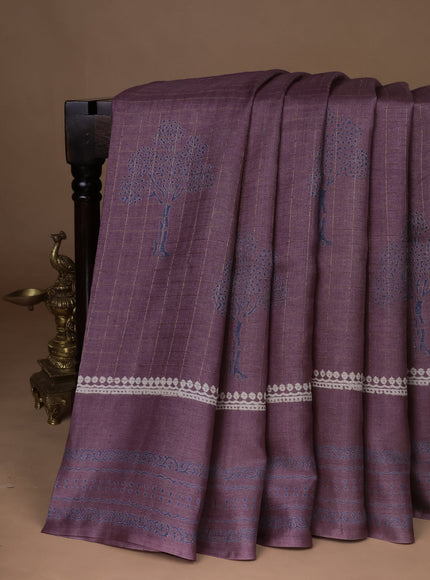 Lilac Printed Tussar Silk Saree