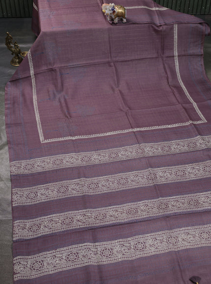 Lilac Printed Tussar Silk Saree