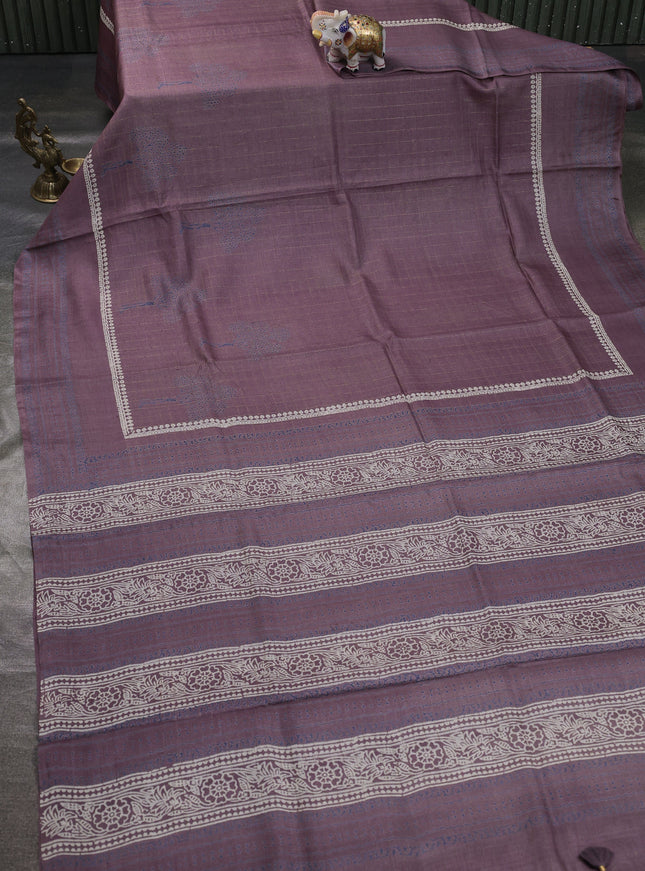 Lilac Printed Tussar Silk Saree
