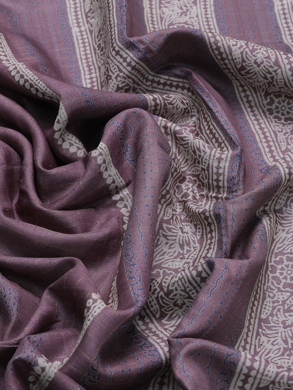 Lilac Printed Tussar Silk Saree