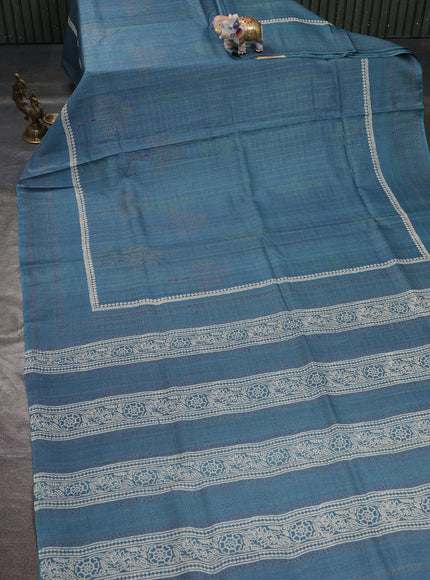 Teal Blue Printed Tussar Silk Saree