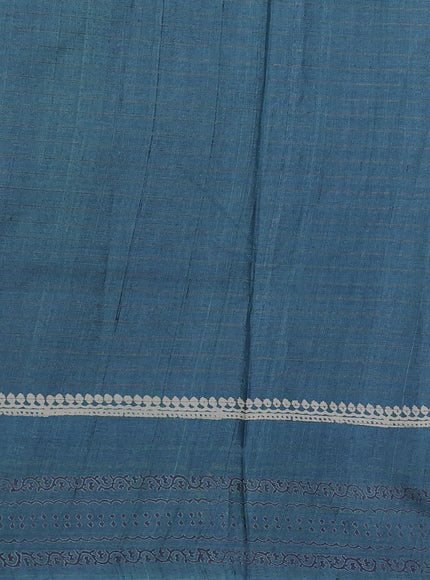 Teal Blue Printed Tussar Silk Saree