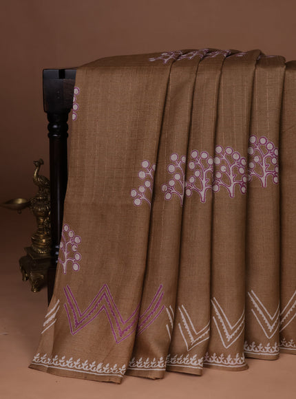 Light Brown Printed Tussar Silk Saree