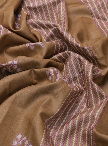 Light Brown Printed Tussar Silk Saree