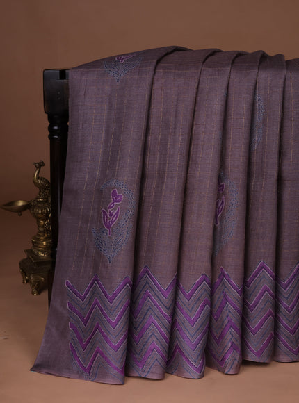 Lavender-Grey Printed Tussar Silk Saree