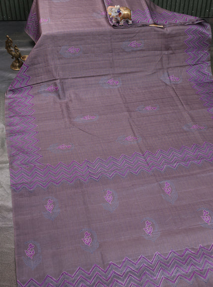 Lavender-Grey Printed Tussar Silk Saree