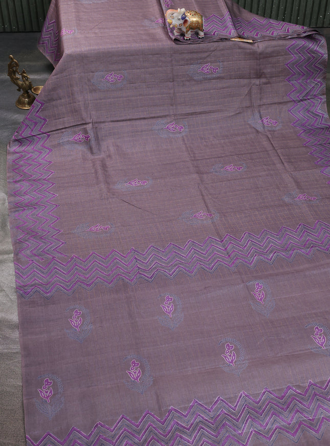 Lavender-Grey Printed Tussar Silk Saree