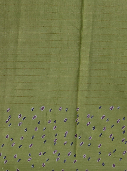 Lime Green Printed Tussar Silk Saree