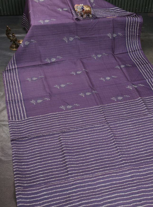 Lavender Printed Tussar Silk Saree