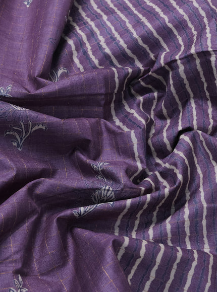 Lavender Printed Tussar Silk Saree