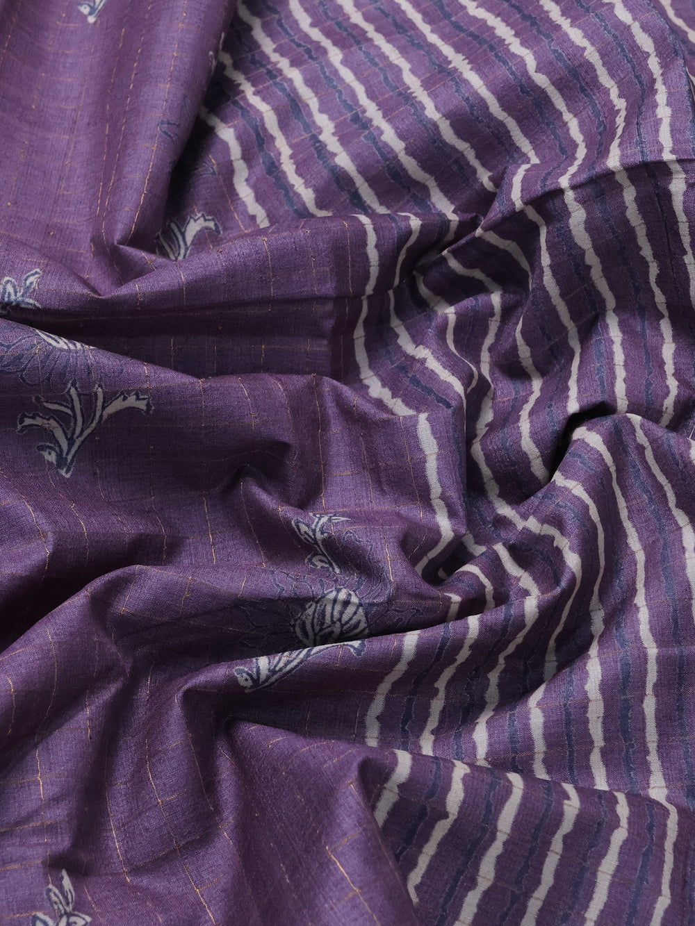 Lavender Printed Tussar Silk Saree