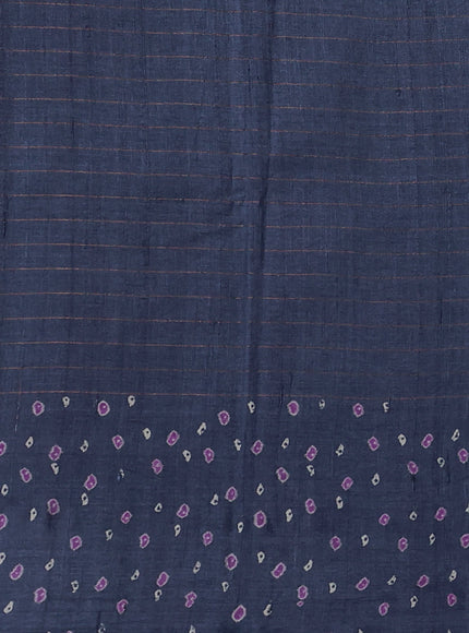 Navy Blue Printed Tussar Silk Saree