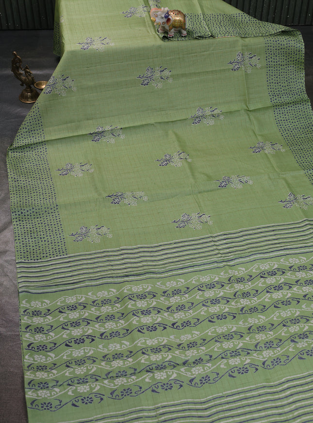 Pista Green Printed Tussar Silk Saree