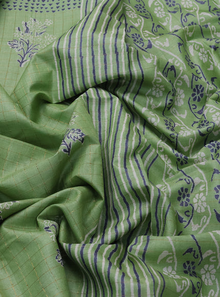 Pista Green Printed Tussar Silk Saree
