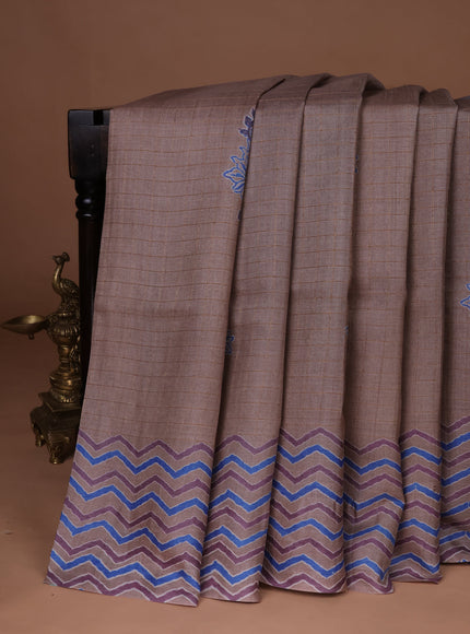 Beige Printed Tussar Silk Saree