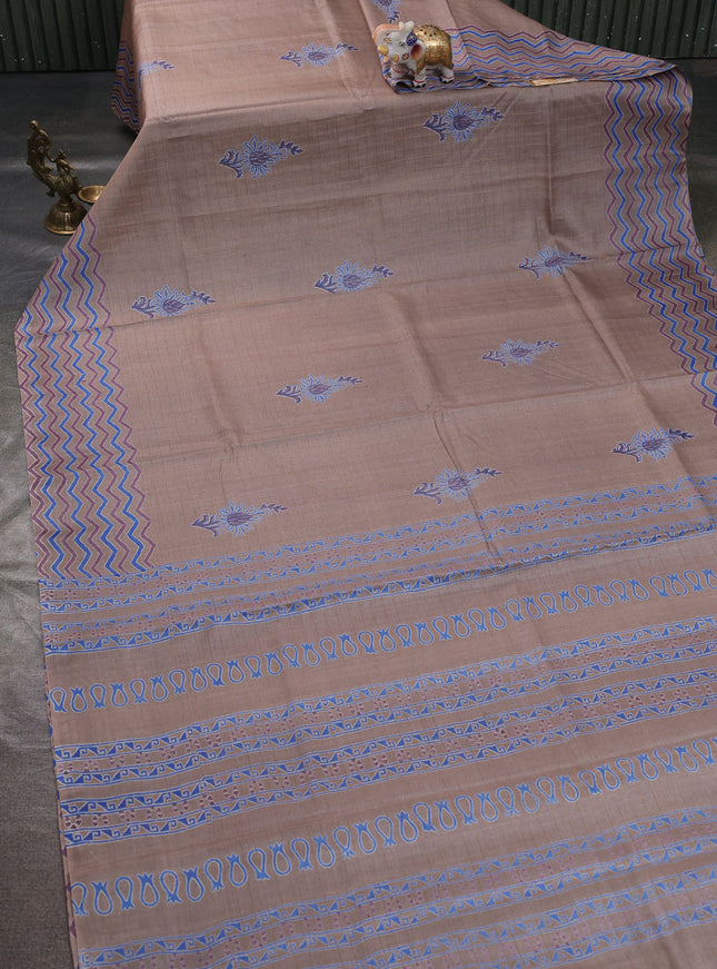 Beige Printed Tussar Silk Saree
