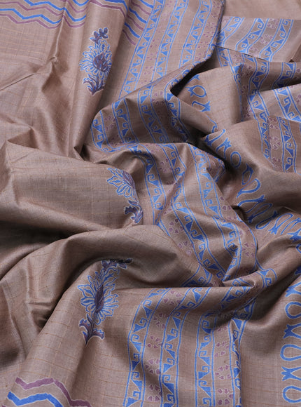 Beige Printed Tussar Silk Saree