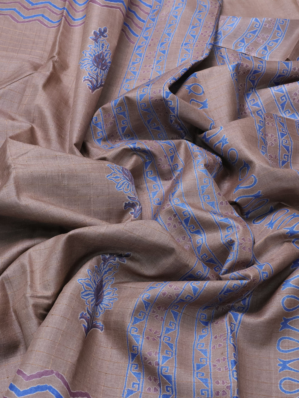 Beige Printed Tussar Silk Saree
