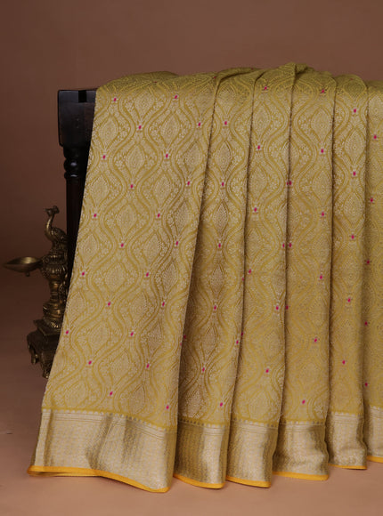 Lemon Yellow Banarasi Crepe Saree