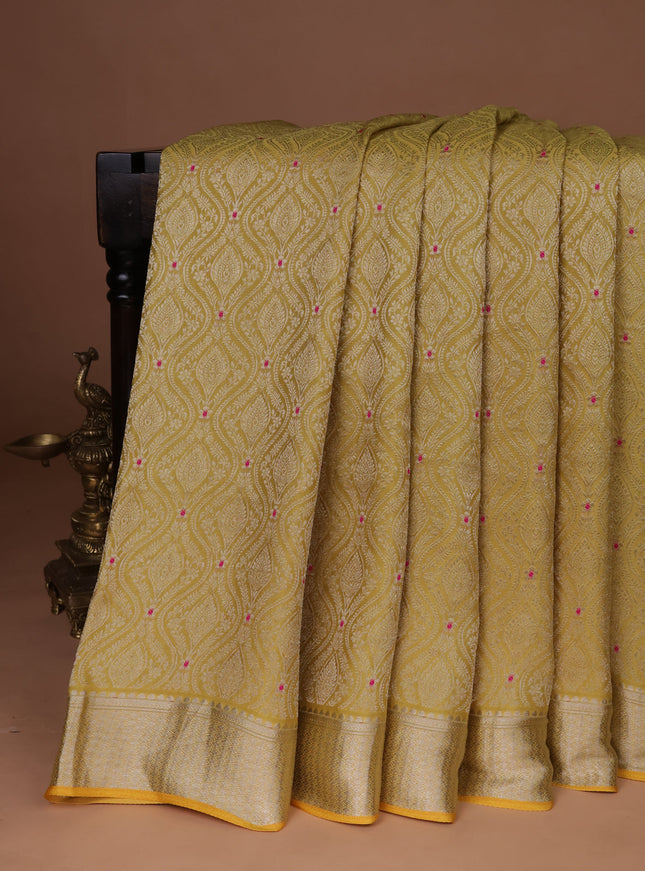 Lemon Yellow Banarasi Crepe Saree