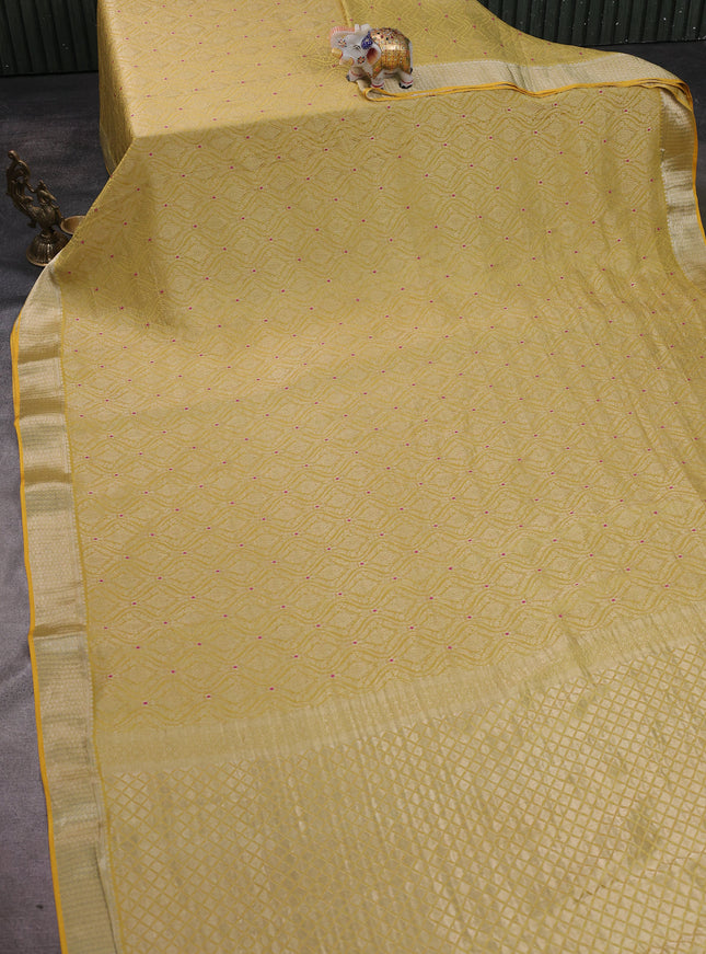 Lemon Yellow Banarasi Crepe Saree