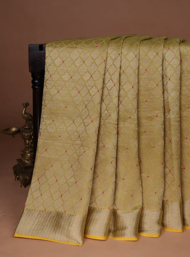 Lemon Yellow Banarasi Crepe Saree