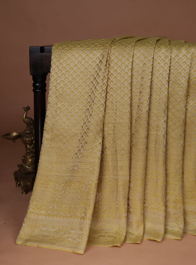 Lemon Yellow Banarasi Crepe Saree