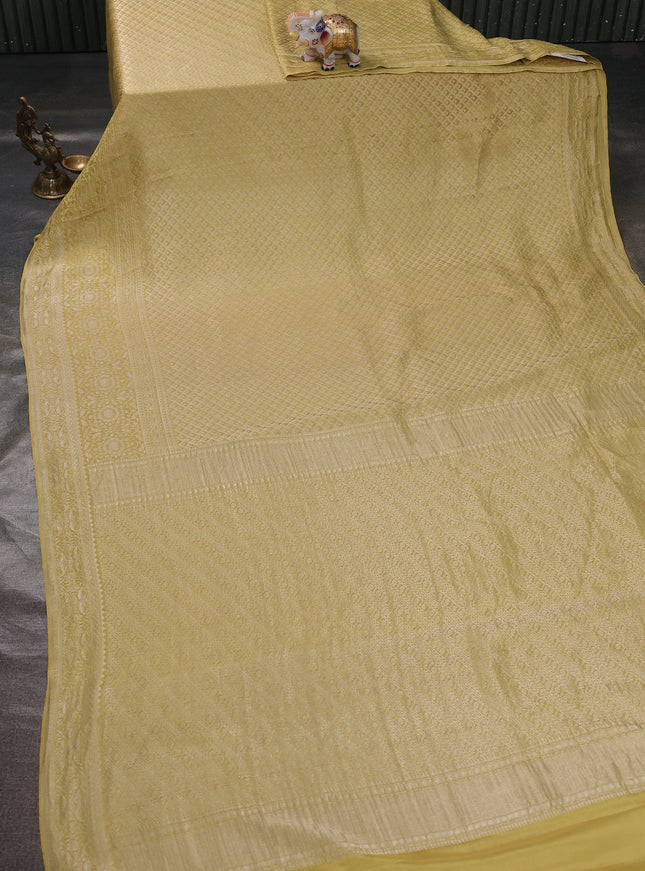 Lemon Yellow Banarasi Crepe Saree