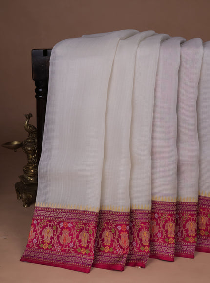Off White-Pink Banarasi Kora Saree